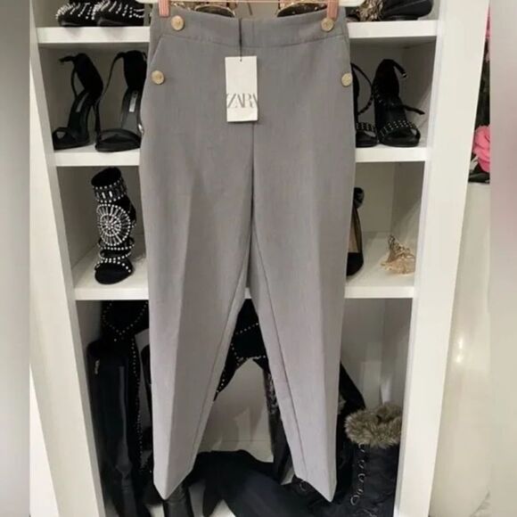 ZARA STRAIGHT LEG PANTS WITH METALLIC BUTTONS size small - Picture 6 of 12